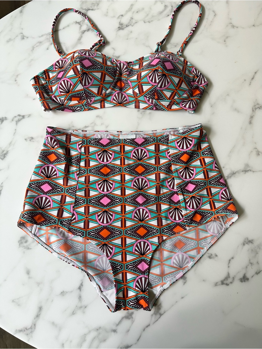 MONKI Geometric High-Waist Bikini Set